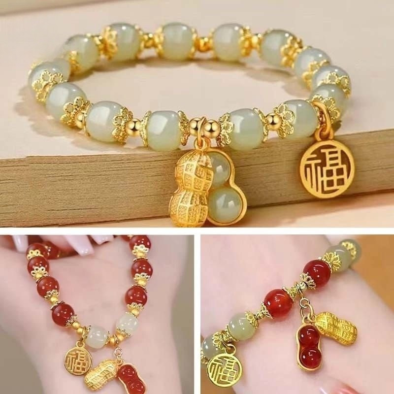 [Giok Hoki ] Gelang Giok Keberuntungan Rezeki Hoki Gelang kacang Bracelet kristal Gelang wanita perh