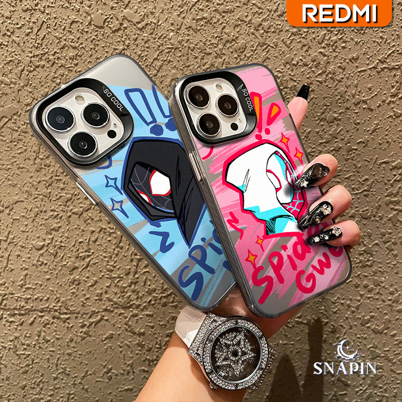 Tren SpiderMan Glossy Hologram Couple Case Redmi Note 12 14 REDMI 13 13C 10 9 8 11 Pro 10s 9C 9A 12C