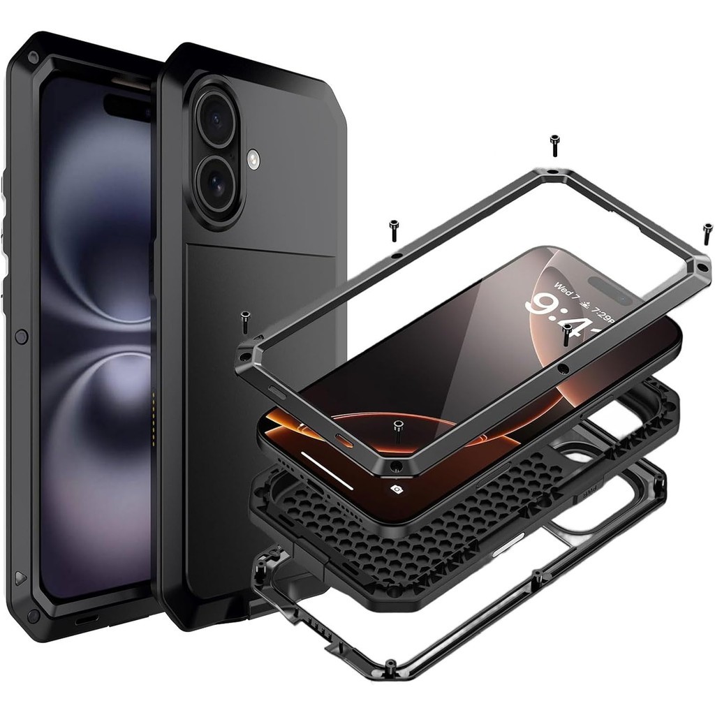 Casing Logam Doom Armor untuk iPhone 17 Air 16e 15 14 8 7 Plus 13 12 11 Pro Max XS XR X, Tahan Banti