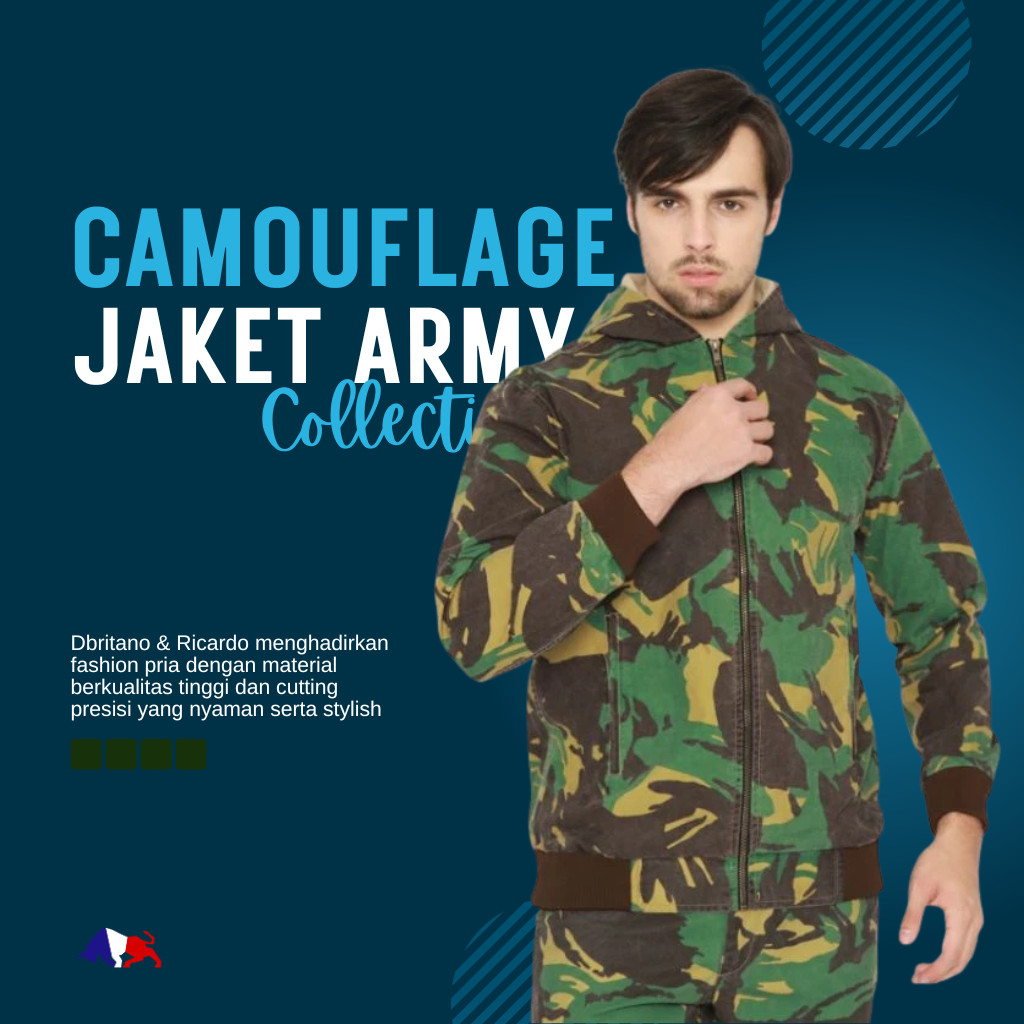 DBRITANO Jaket Hoodie Outer Pria Army Doreng Loreng
