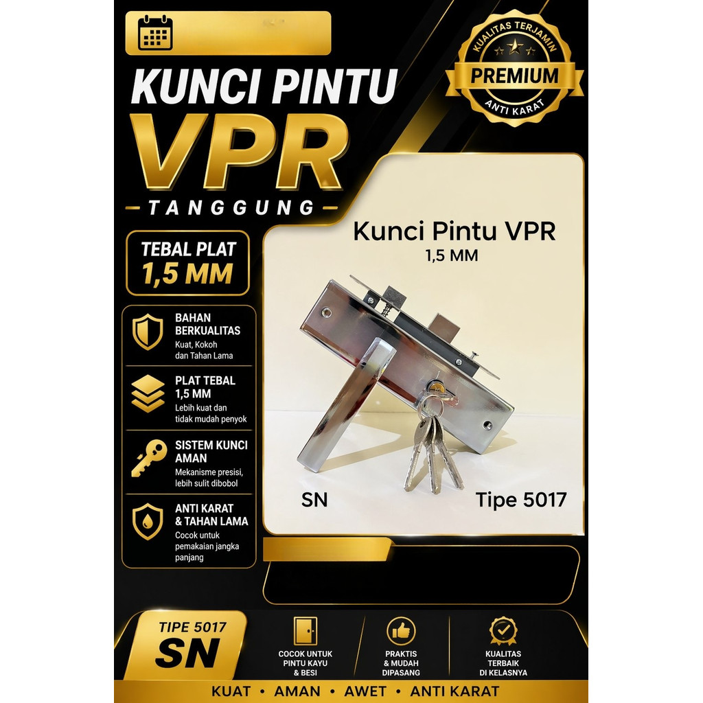 Kunci Pintu Tanggung Tebal VPR / Kunci Pintu Kamar / Kunci Pintu Tanggung VPR - SELOT / SLOT VPR TAN