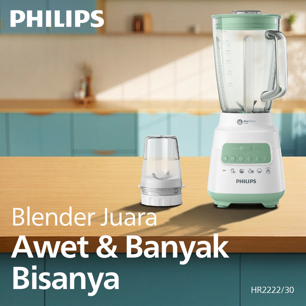Blender Philips HR2222|30 Kaca 2L Hijau - Blender Jus dan Bumbu