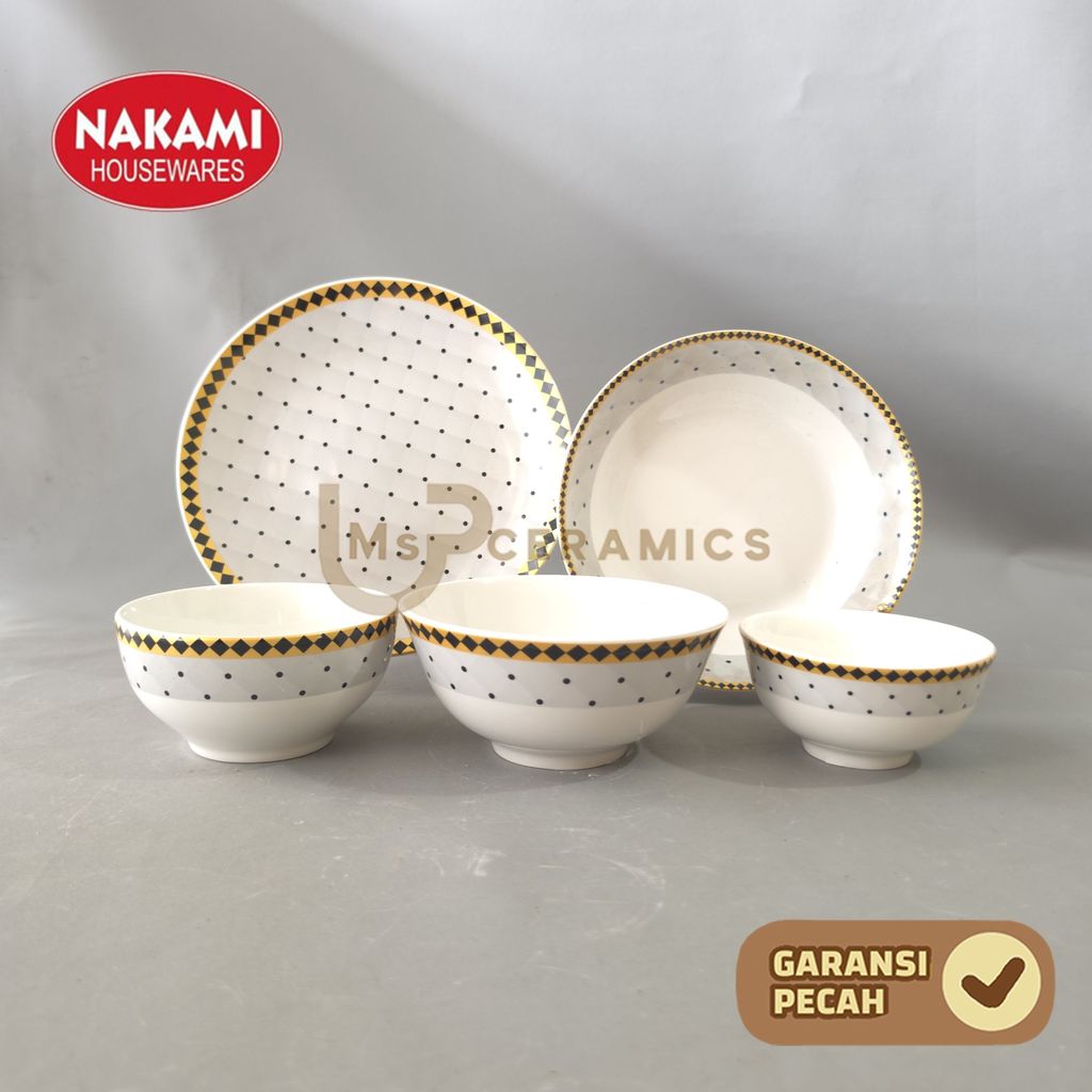 NAKAMI Piring Mangkok Keramik White Dot Lucu Aesthetic Cantik