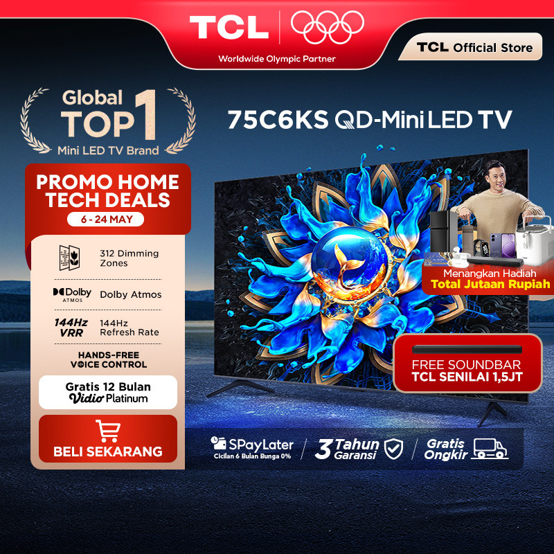 TCL 4K QD-Mini LED TV 75 Inch C6KS - High HDR Brightness - Dolby Vision & Atmos - IMAX Enhanced - Un