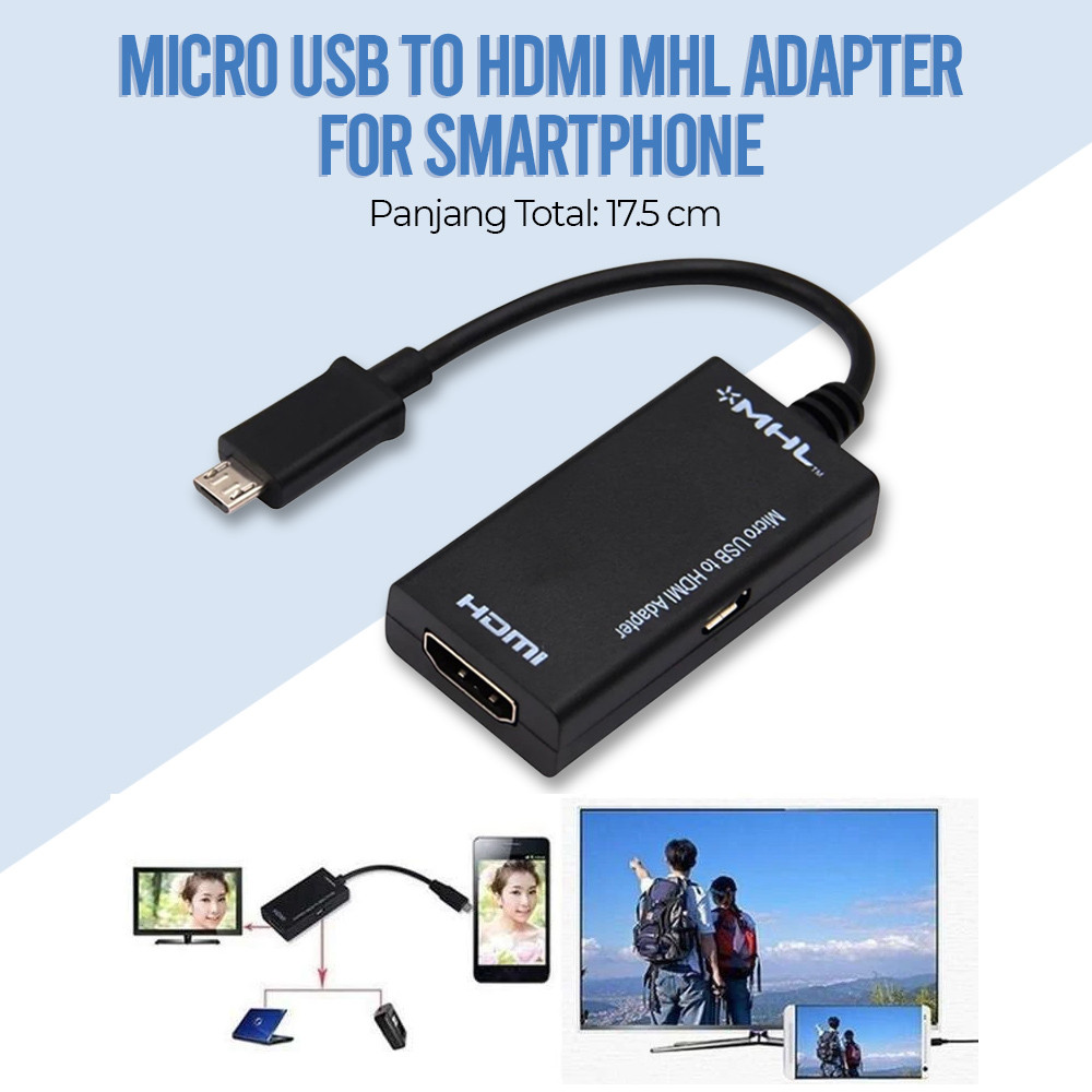Kabel MHL Micro USB ke HDMI Adapter Konverter HP ke TV 720P
