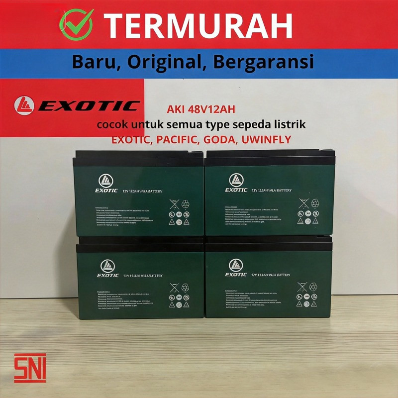 Exotic Aki Sepeda Listrik Exotic / Pacific 12V12Ah / 48V12Ah 1pcs / Set Aki Original
