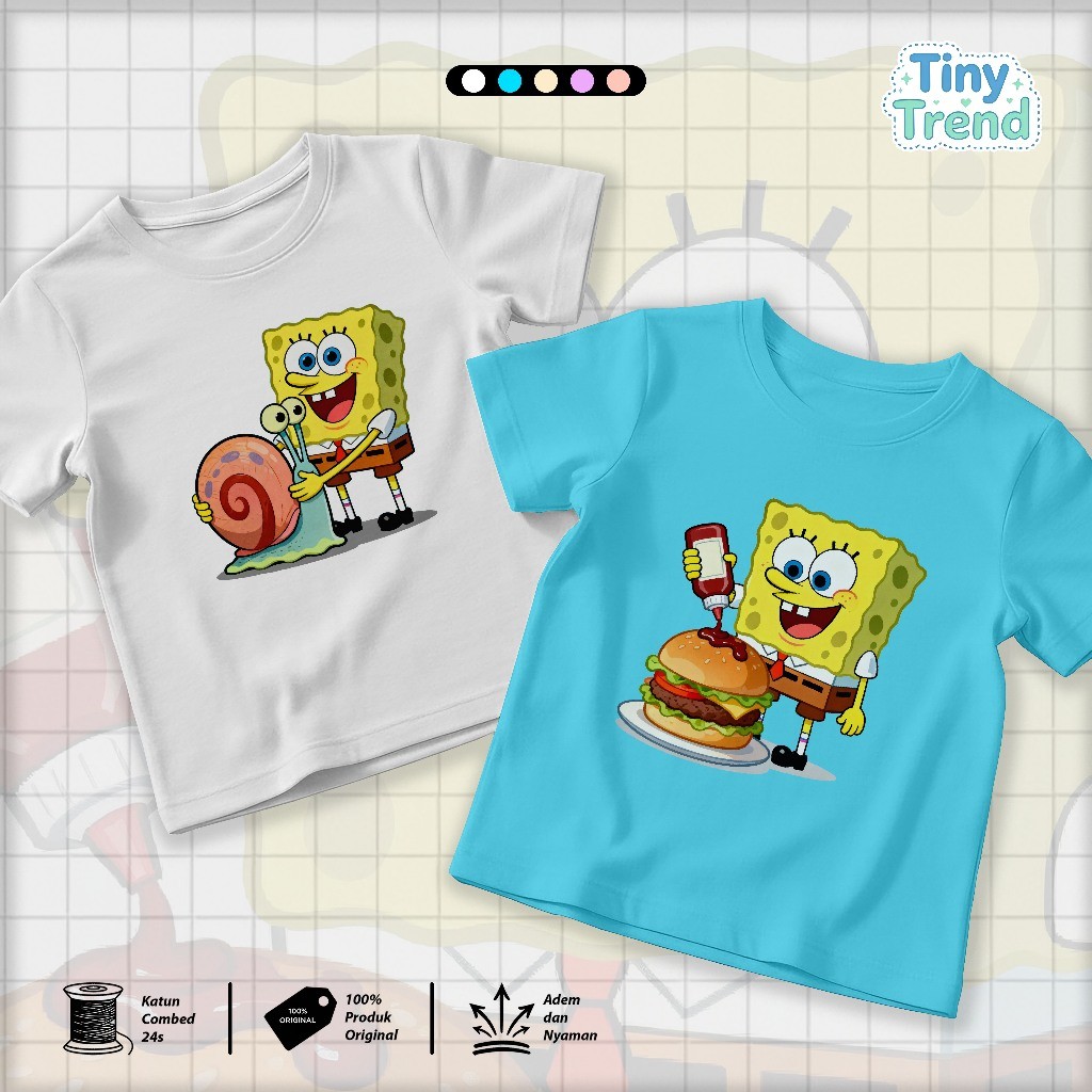 Kaos Anak Laki Laki Gambar SPONGEBOB Baju OOTD Anak Cowok Katun 24s Adem