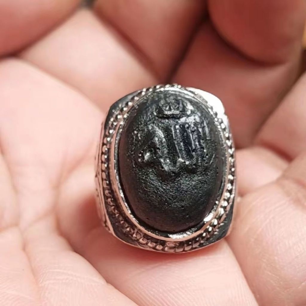 cincin Badar besi ukir lafadz Allah dan Muhammad nempel maghnet / Cincin batu akik pria wanita Ring