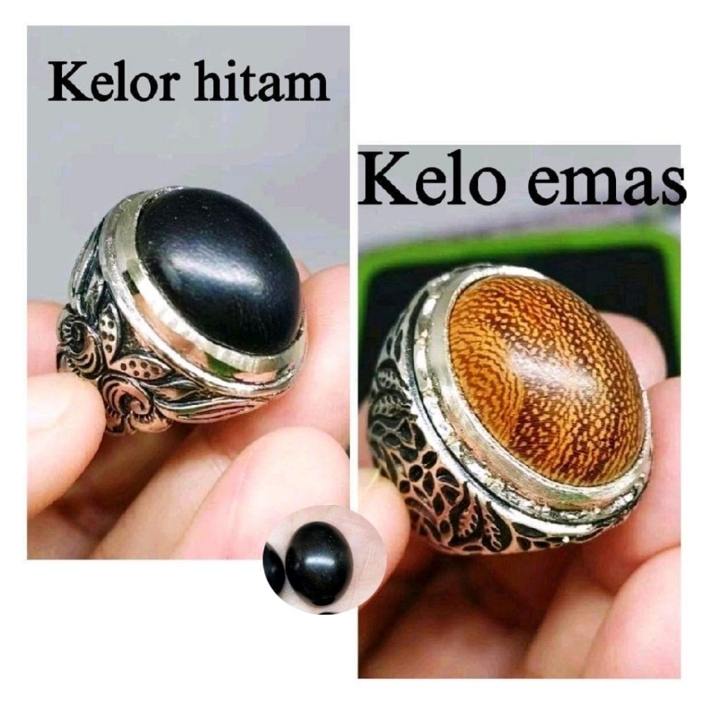 CINCIN KAYU GALIH KELOR HITAM / EMAS / NATURAL KAYU GALIH KELOR CINCIN PRIA Akik dan permata