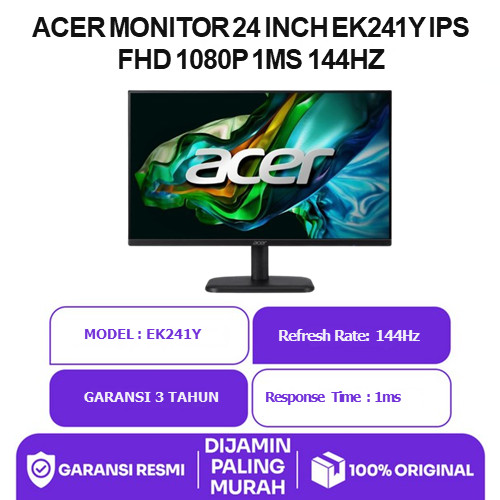 Acer Monitor 24 Inch Ek241Y Ips Fhd 1080P 1Ms 144Hz