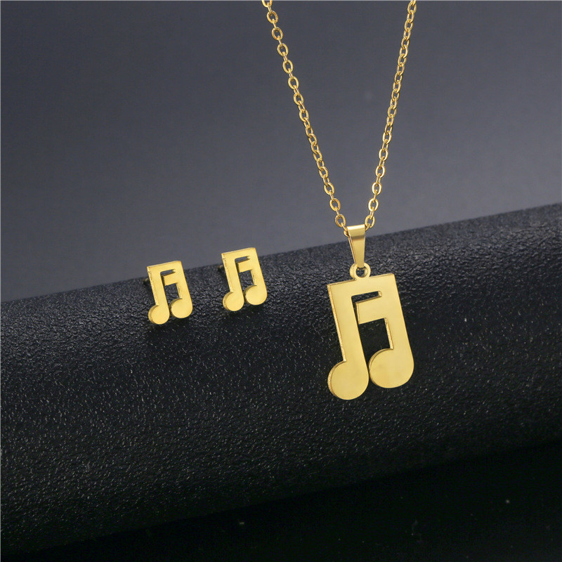 Kalung set kalung not musik, simbol musik berongga liontin anting pejantan wanita, perhiasan stainle