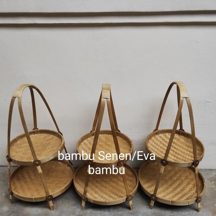 rak bumbu bambu bulat rak susun display bambu nampan susun tampah susun - susun tiga