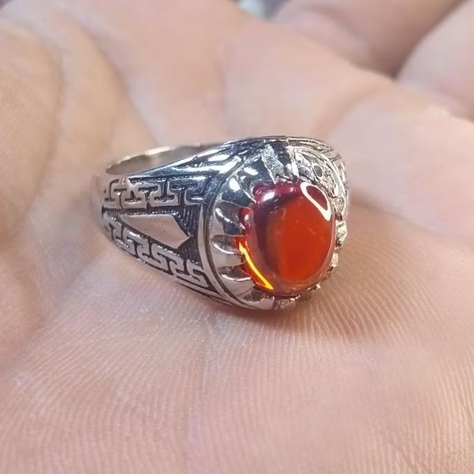 Batu cincin merah dlima merah paparacha dim 10 mm, cincin batu akik pria wanita