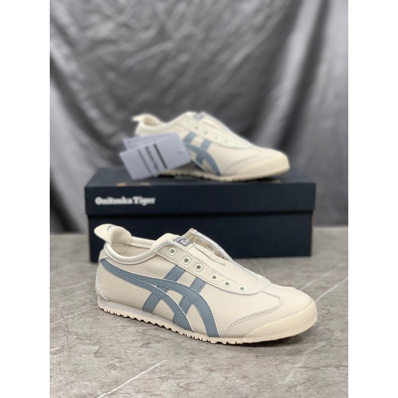 Sepatu Onitsuka Slip On Leather Cream Blue