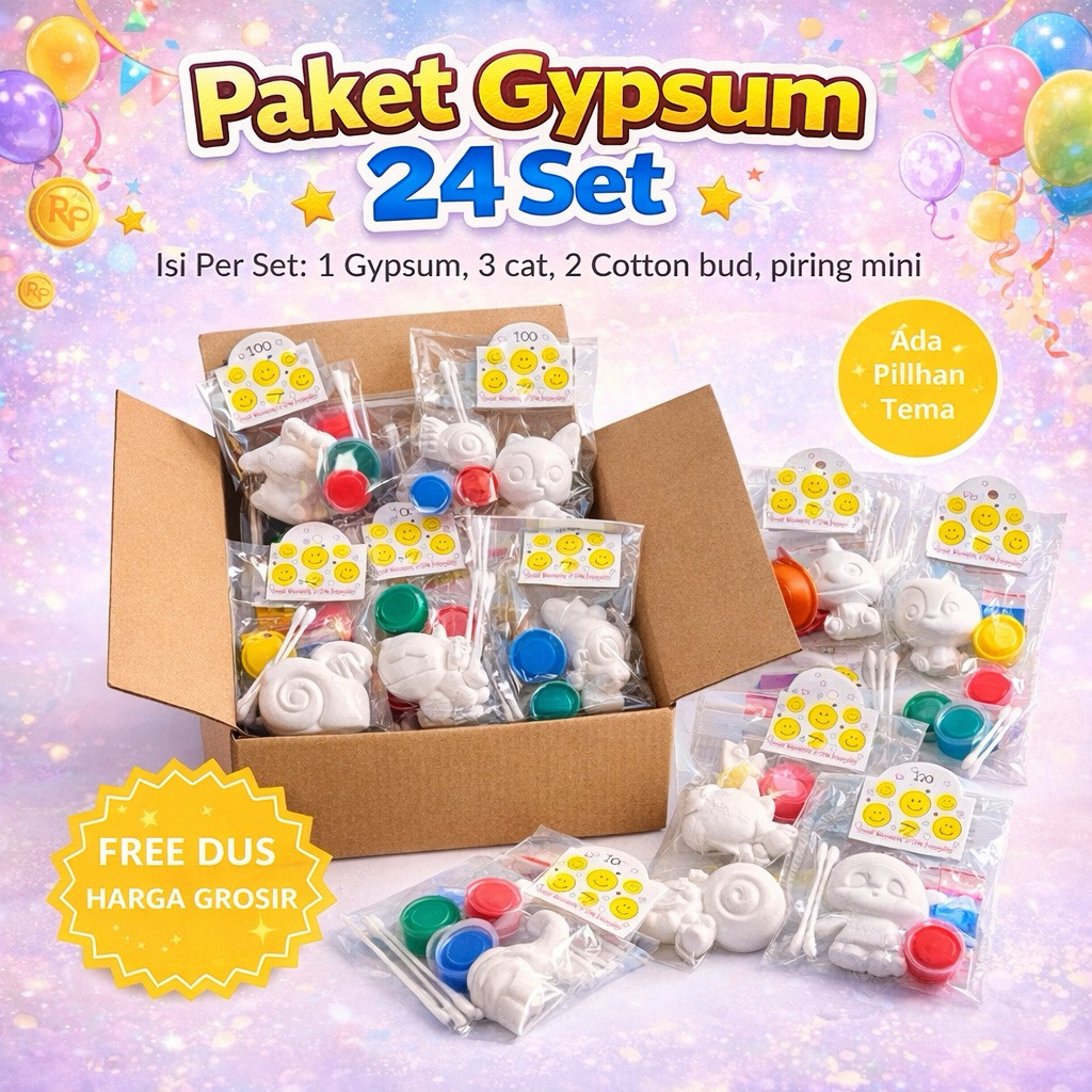 Paket Gypsum 24 Set DIY Grosir | Souvenir Ultah TK PAUD & Hampers Kreatif Anak