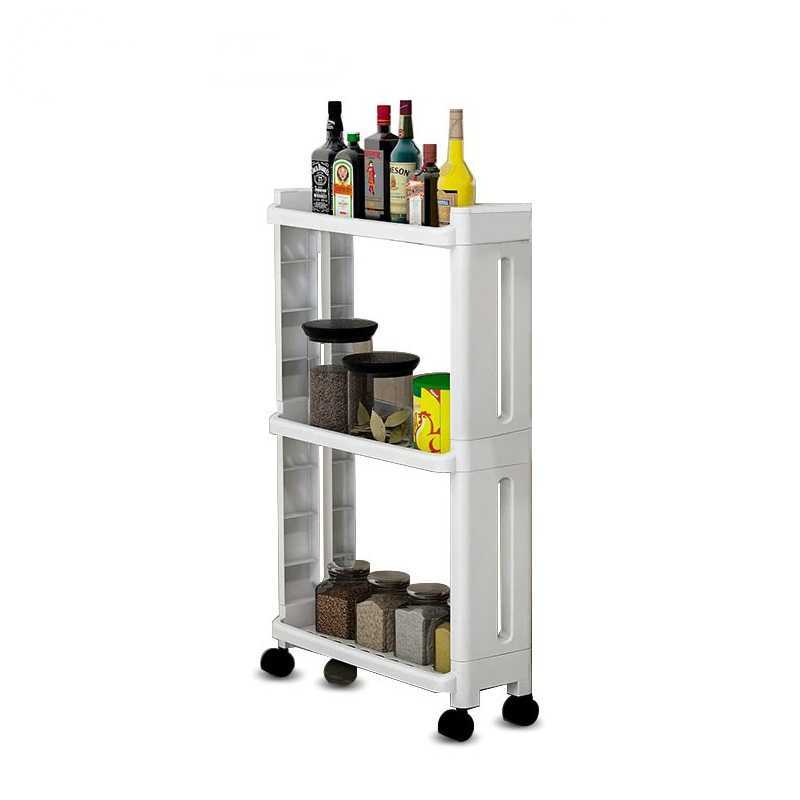 Rak Susun Roda Storage Rack Organizer Dapur Bumbu Kamar Mandi Celah Sempit Plastik PP Tebal 3 Tingka
