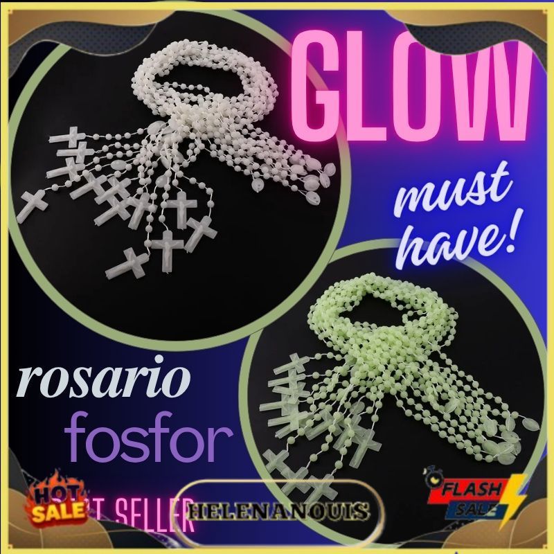 Kalung Rosario Fosfor Katolik Bulat 8 mm Menyala Dalam Gelap Aksesoris Souvenir Benda Rohani Murah K