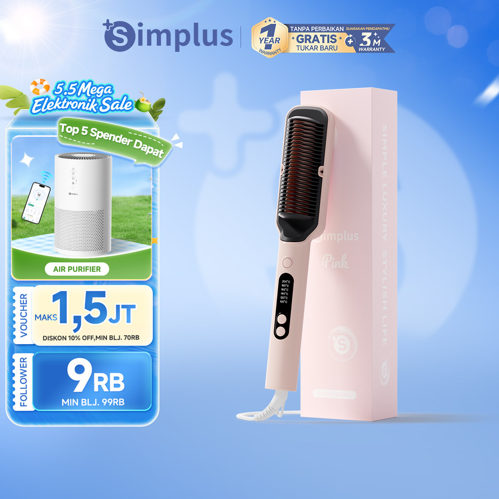 Simplus Sisir Elektrik Pelurus Rambut Ion Negatif Pelurus Rambut