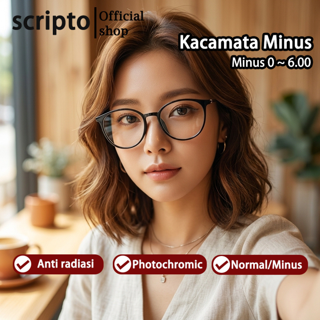 Scripto Kacamata Minus -1 -2 -3 -4 -5 -6 Lensa Wanita Pria Anti Radiasi Blueray Ringan TR90 High Qua