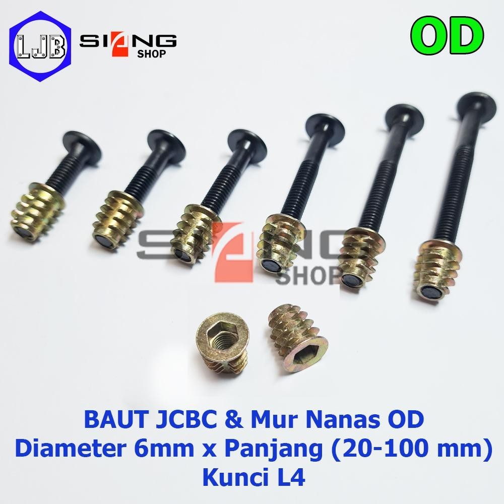 Per 100bj Baut JCBC Furniture M6 dan Mur Nanas OD