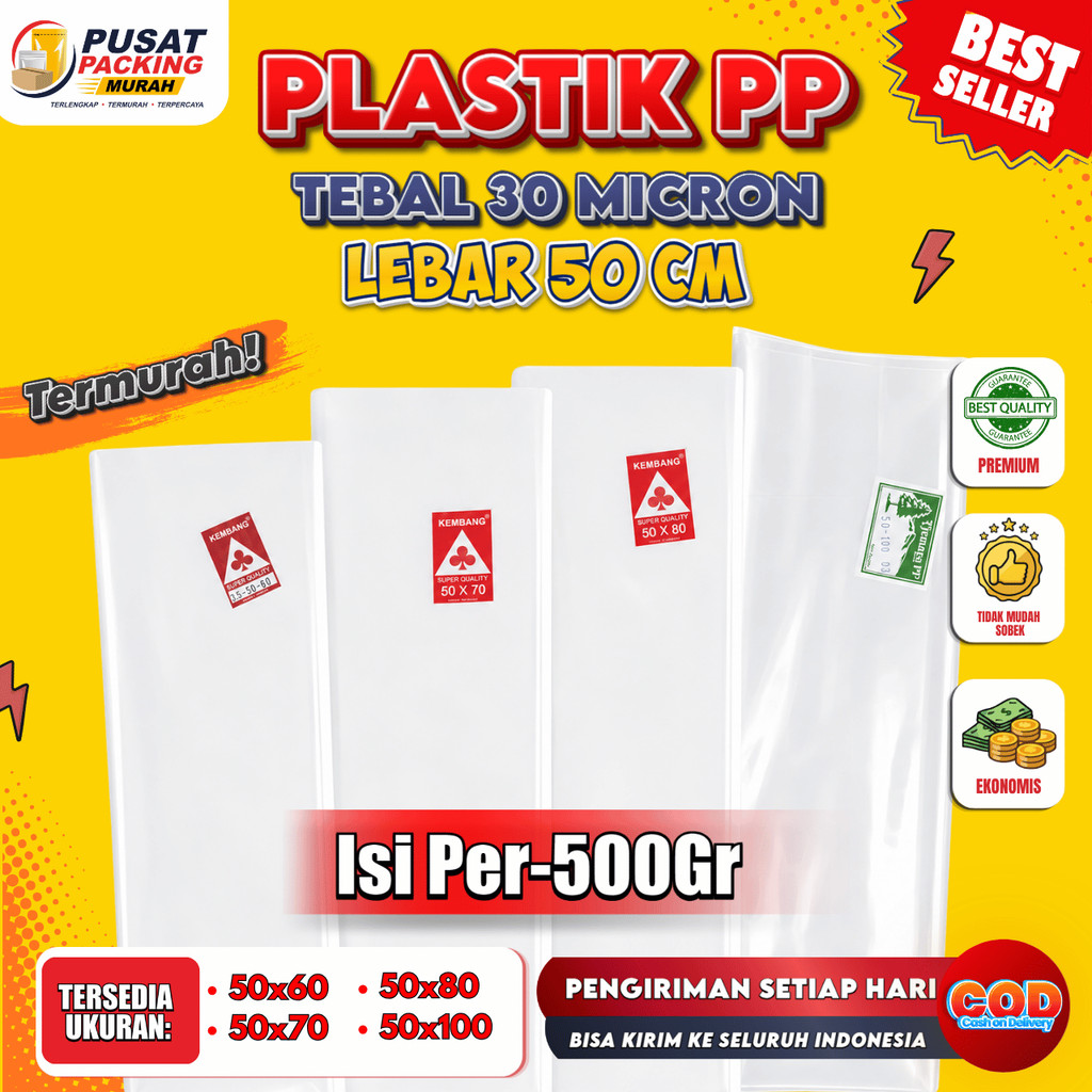 Plastik PP Tebal 03 Lebar 50 cm 50x60 50x70 50x80 50x100 Kantong Plastik Bening Transparan Plastik L