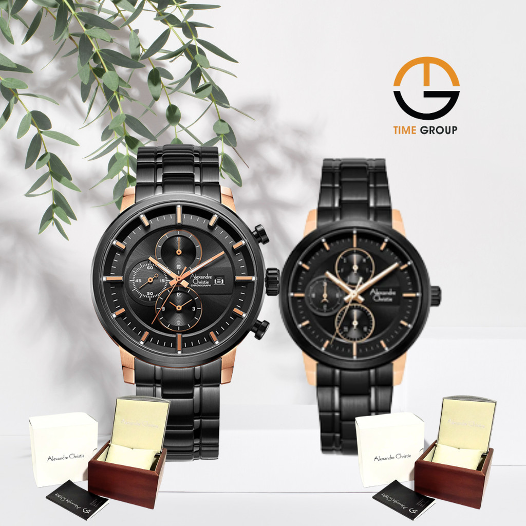 JAM TANGAN COUPLE ALEXANDRE CHRISTIE AC6323 AC 6323 MCBBRBA BFBBRBA ANALOG BLACK ROSE STAINLESS STRA