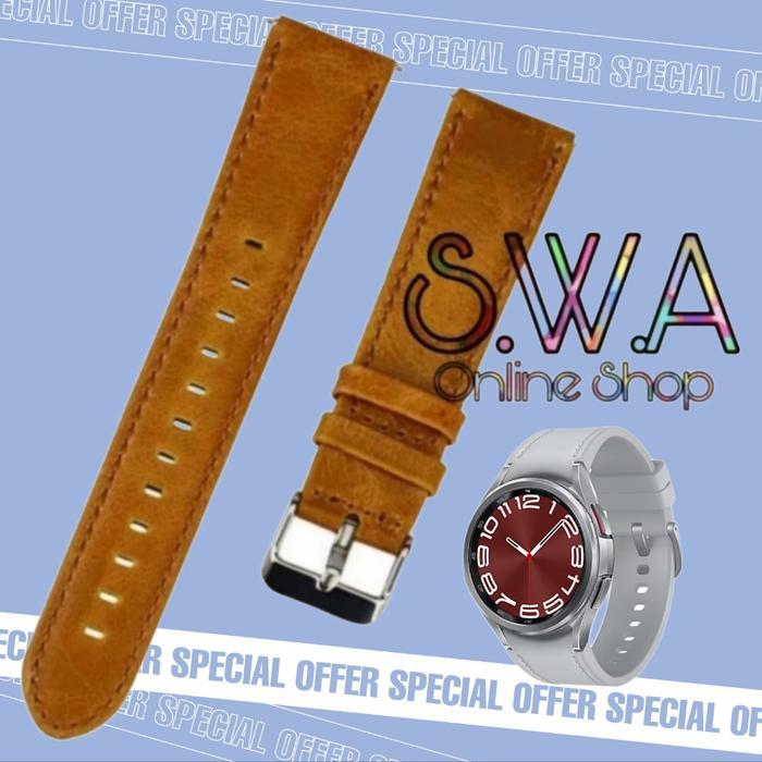 Strap Leather kulit Asli Tali Jam Samsung Galaxy Watch 6 Classic 43mm - coklat tua