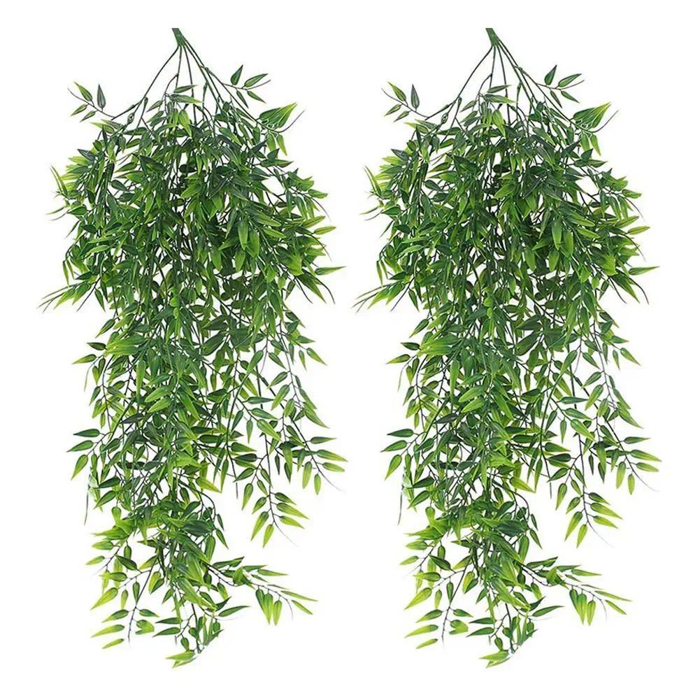2PCS Fake Hanging Plants, Lifelike Artificial Bamboo Plants Outdoor, Fake Bamboo Leaves Plant for Li