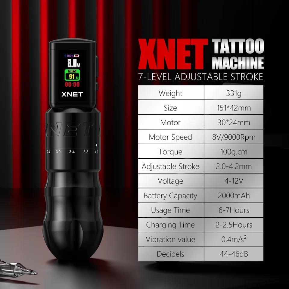 XNET T2 Rotary Tattoo Pen Kit Dengan Catu Daya RCA Nirkabel 7 Stroke yang Dapat Disesuaikan 20pcs Ca