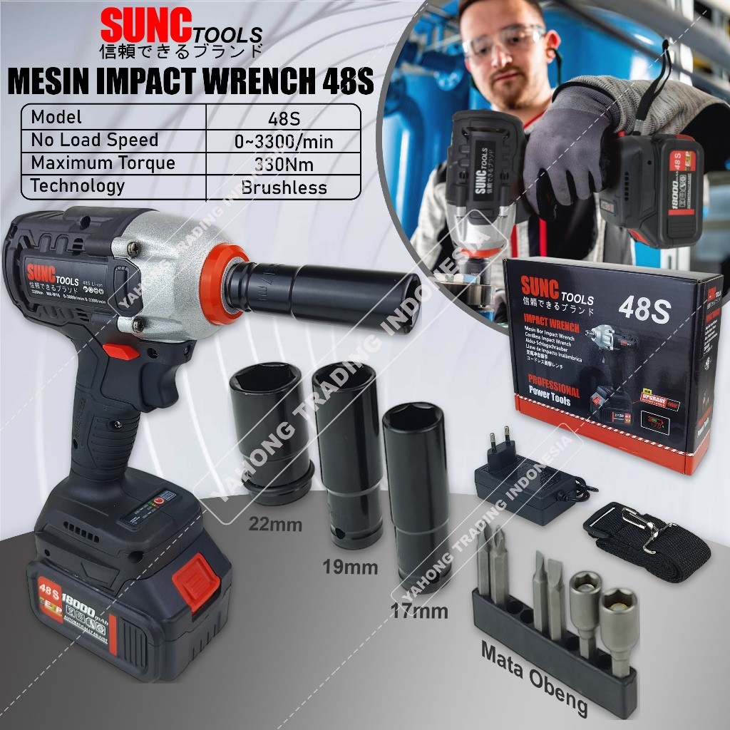 Studio Kayu|| Mesin Impact Baterai Impek Wrench Batere Impek Batre Cordless 48S SUNC TOOLS PROMO MUR