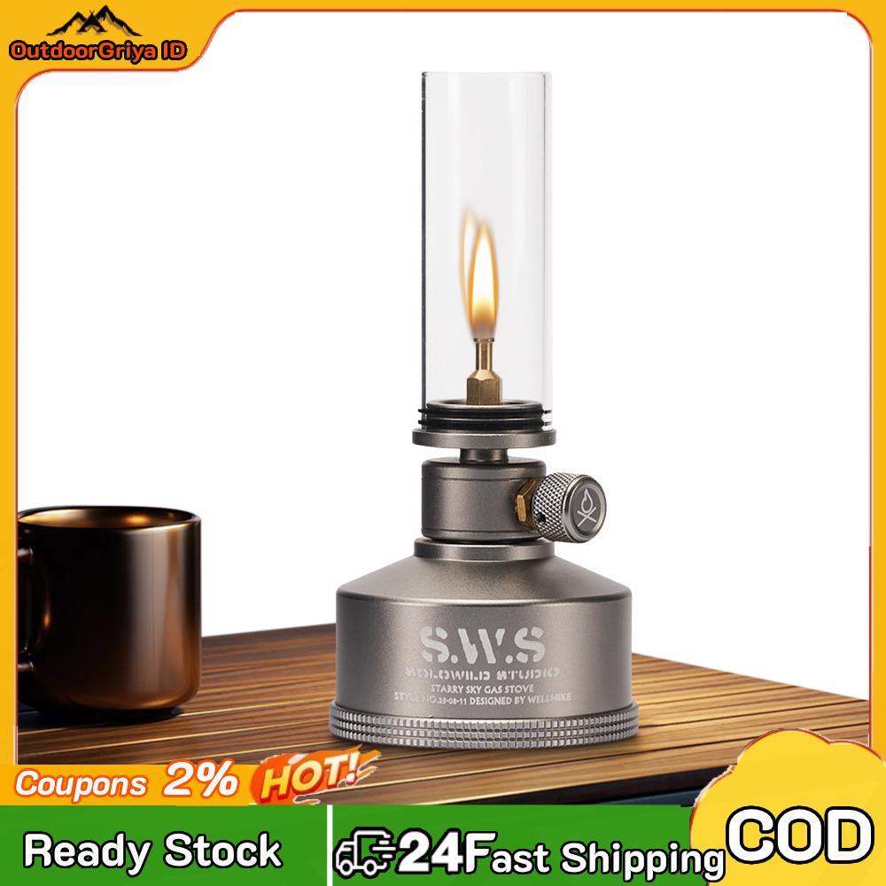 Set Lampu Gas Luar Ruangan Lampu Gas Berkemah Lentera Gas Portabel (Perak)