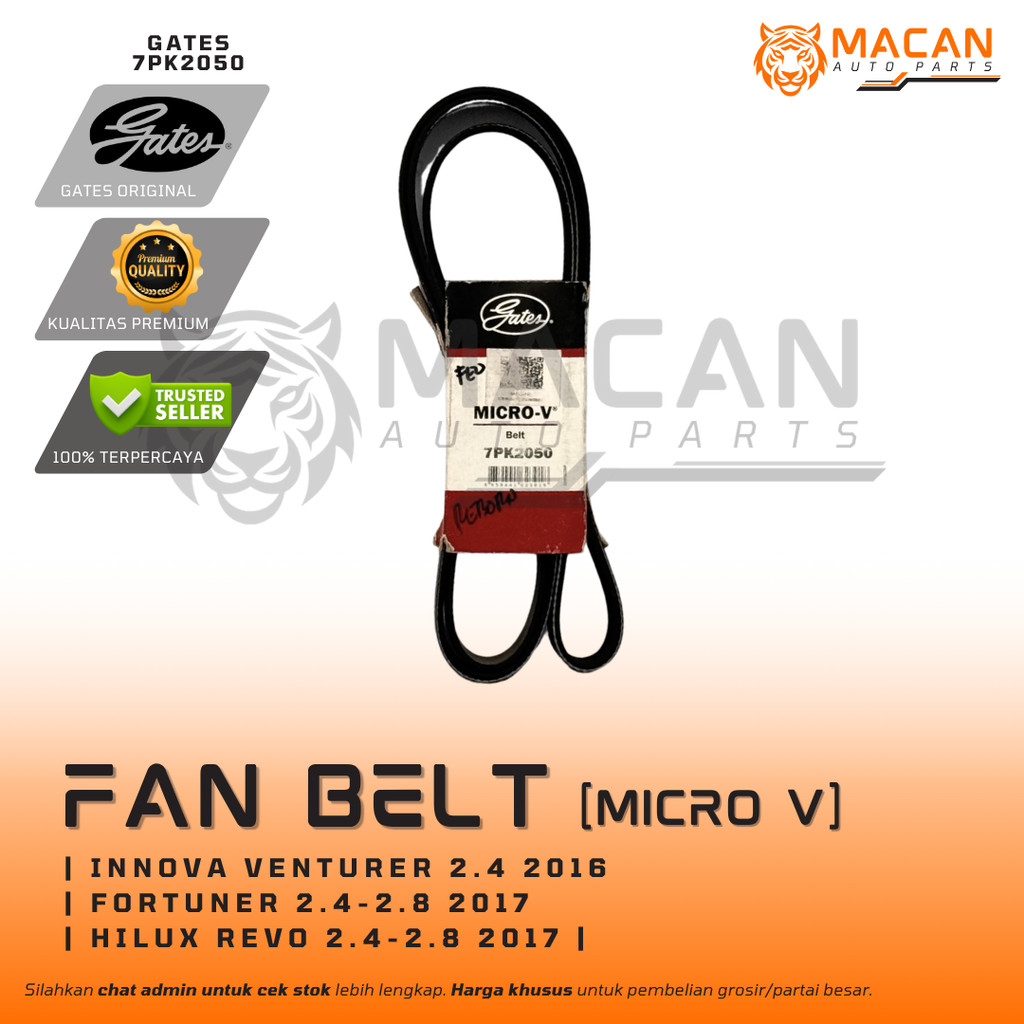 Fan Belt Toyota Innova Reborn Fortuner 2.4 2.8 Hilux Revo Micro V Gates 7PK2050 V-Belt | ORI