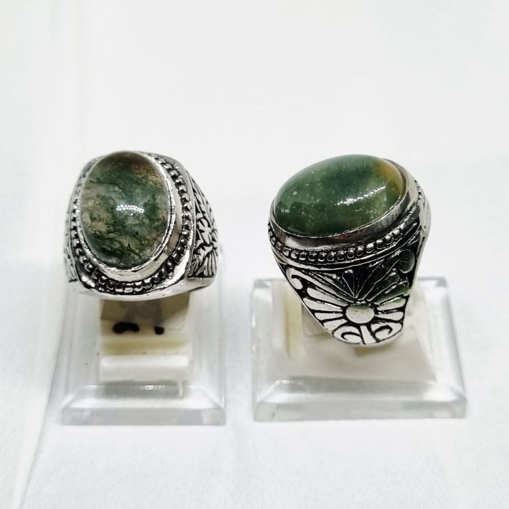 Natural Batu badar  lumut suliki kristal plong / Cincin batu akik Natural pria wanita / H1 / akik 52
