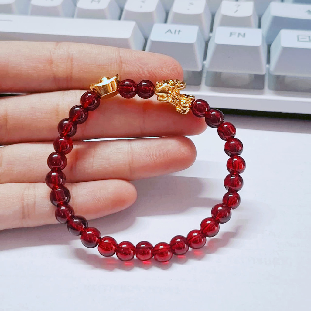 Yamata Gelang untuk Wanita, Perhiasan Emas Asli Murni, Manik-manik Pixiu Keberuntungan, Gelang Manik