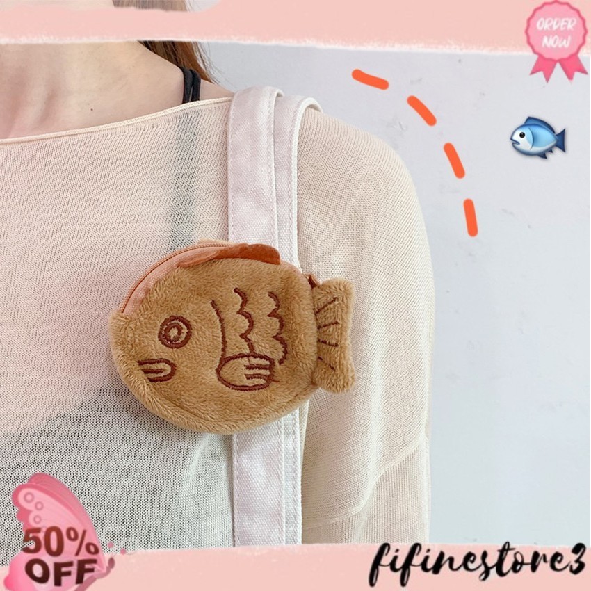 Trending O1 DOTA dompet koin headset taiyaki kue ikan import jepang bulu plush purse