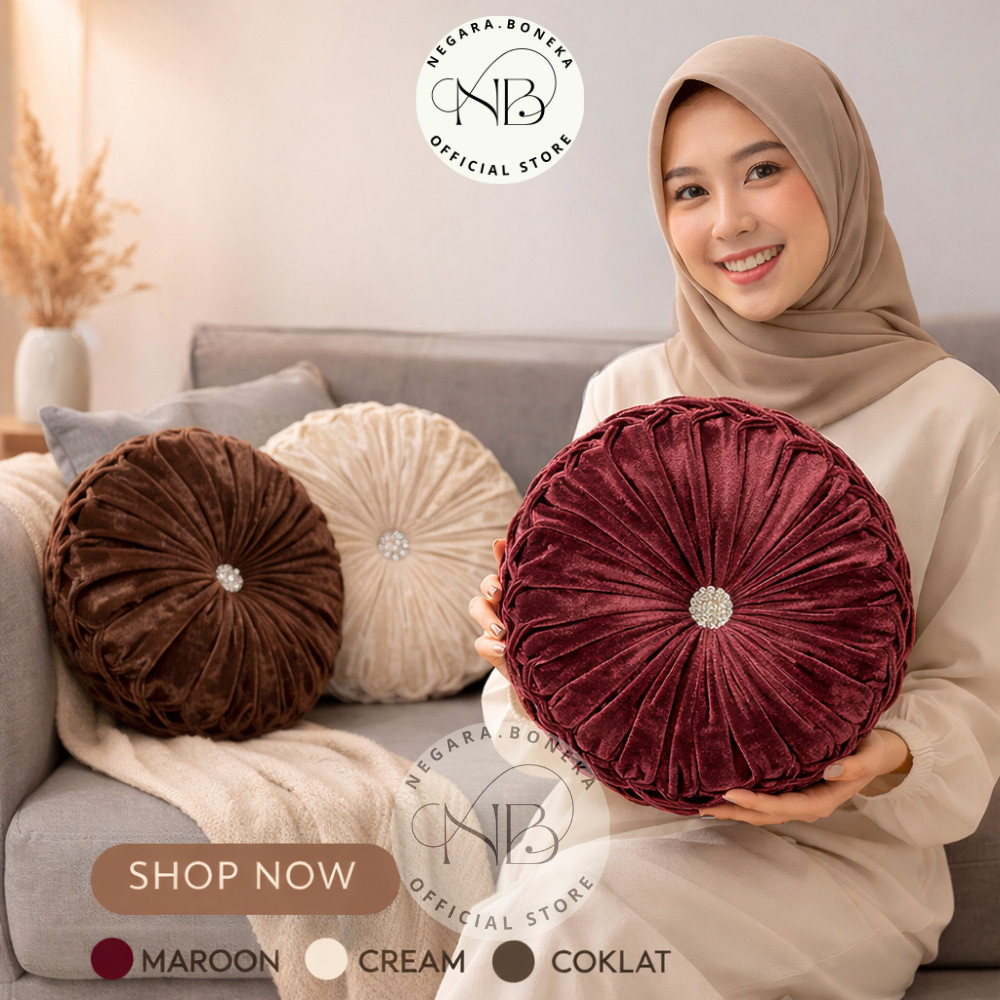 DISKON Bantal Sofa Bulat Velvet Premium | Bantal Hias Sofa Estetik | Cushion Bulat Mewah Ruang Tamu