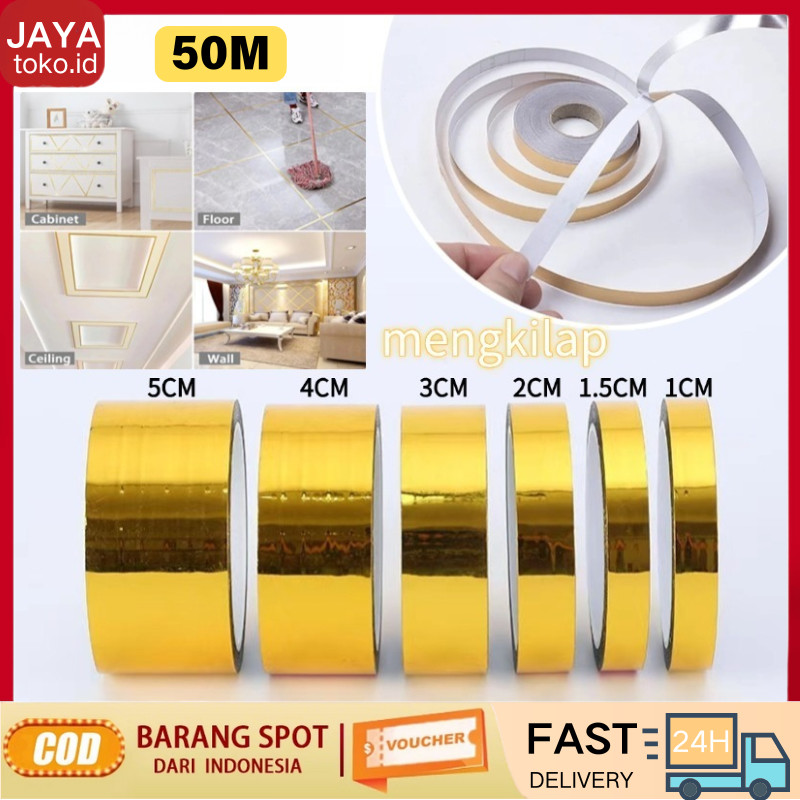 2cm*50M stiker pembatas keramik Gulungan Sticker Gold Pembatas Nat Keramik