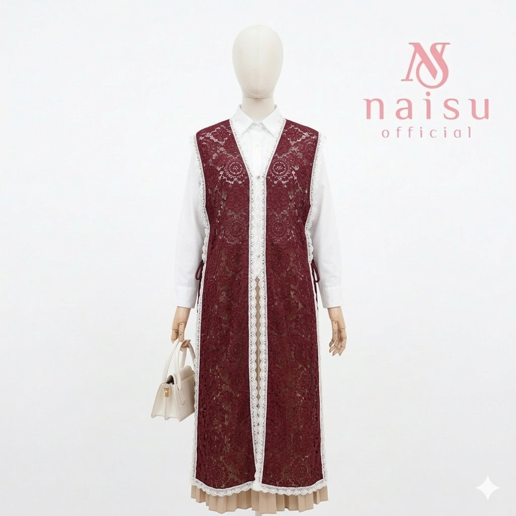 Gevi long outer wanita brukat lace renda putih pjg 120cm NF271