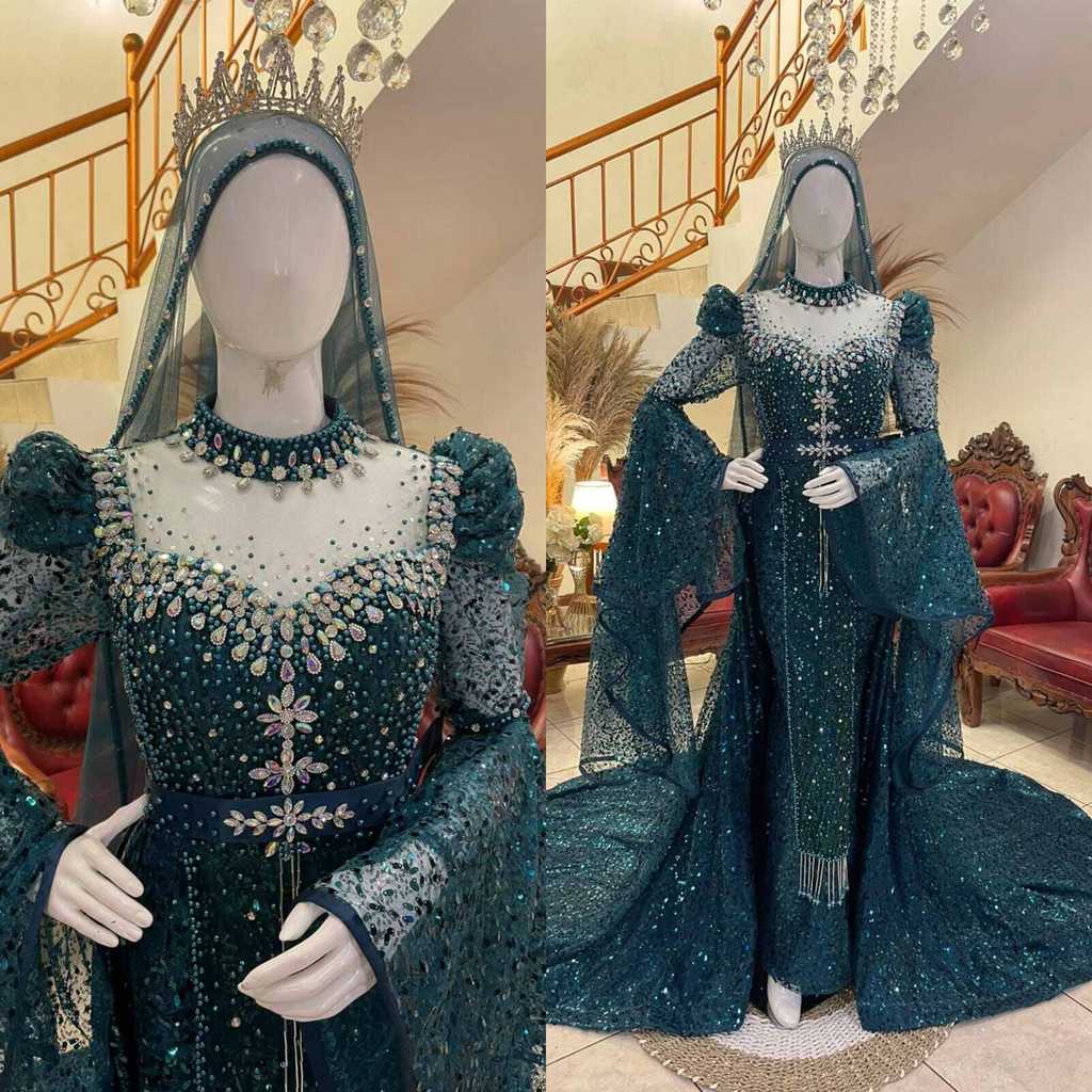 RK GAUN PENGANTIN SLIM EKOR PANJANG / BAJU PENGANTIN WANITA MEWAH / GAUN PENGANTIN