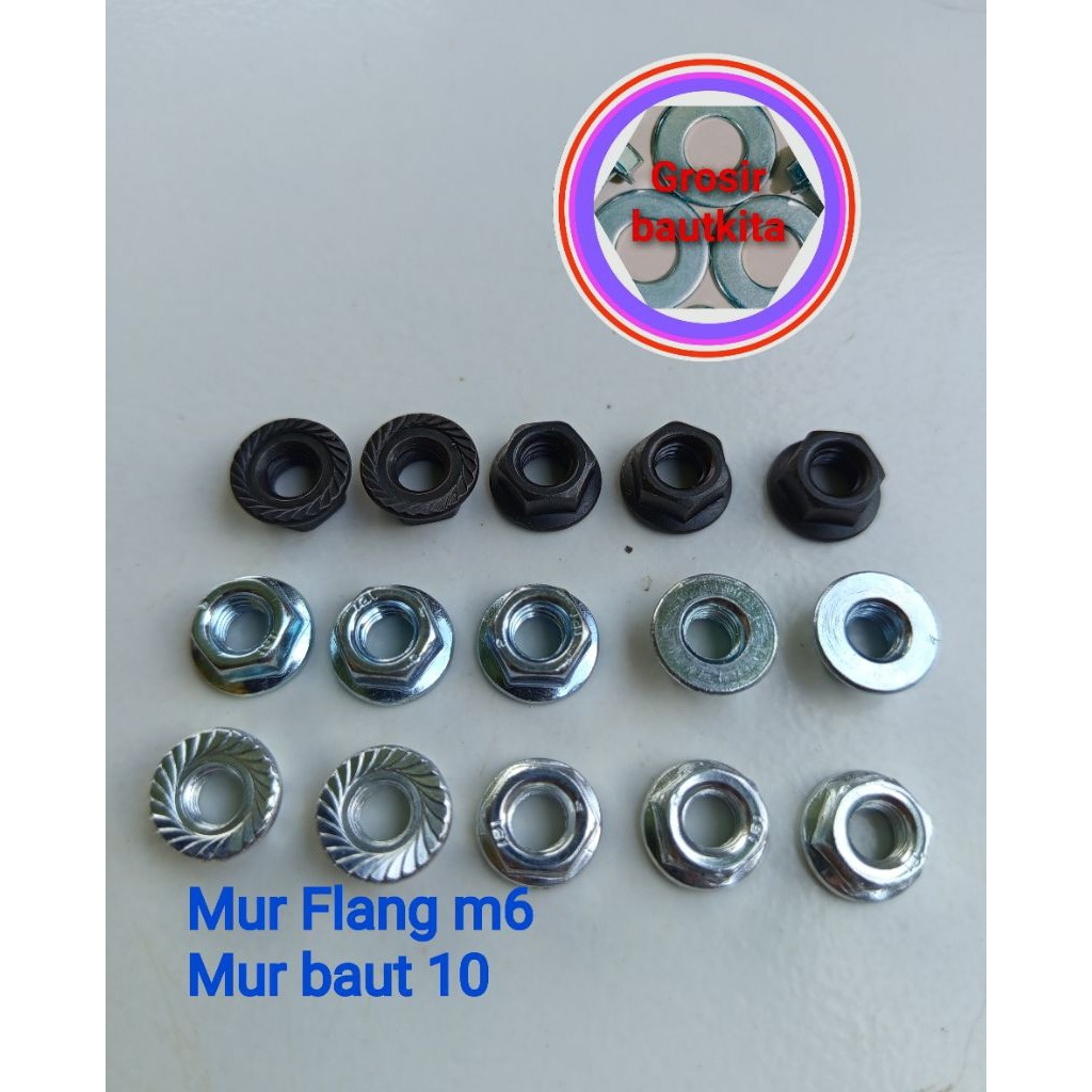 1,PCS..MUR BAUT 10.MUR FLANG M6. MUR KUPING,MUR PAYUNG,MUR TOPI M6.WARNA HITAM DAN PUTIH ORIGINAL. U