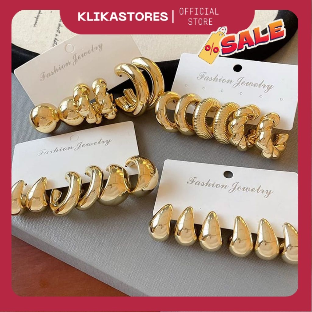 Anting Hoop 3 Pasang/Anting Bulat Korea Fashion/Anting Hijab AS