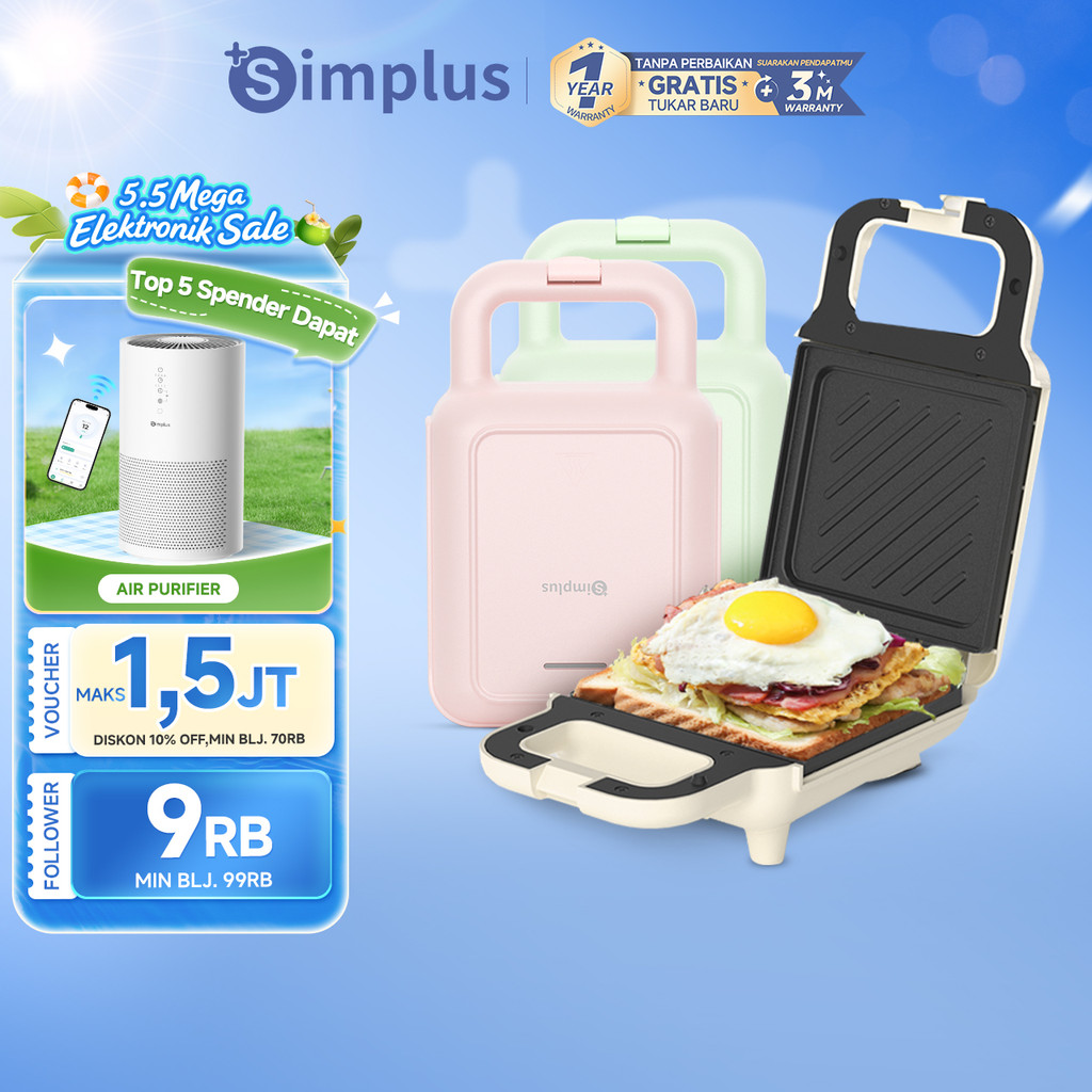 Simplus Sandwich Maker Pemanggang Roti Toaster Anti Lengket Low Watt  Bergaransi 1 Tahun