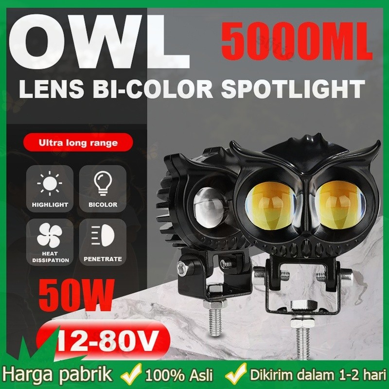 Lampu Tembak D2 Lampu Sorot 2 Mata SQL CR7 Lampu tembak LED Laser SQL OWL 2 Mata Putih Kuning Lampu 