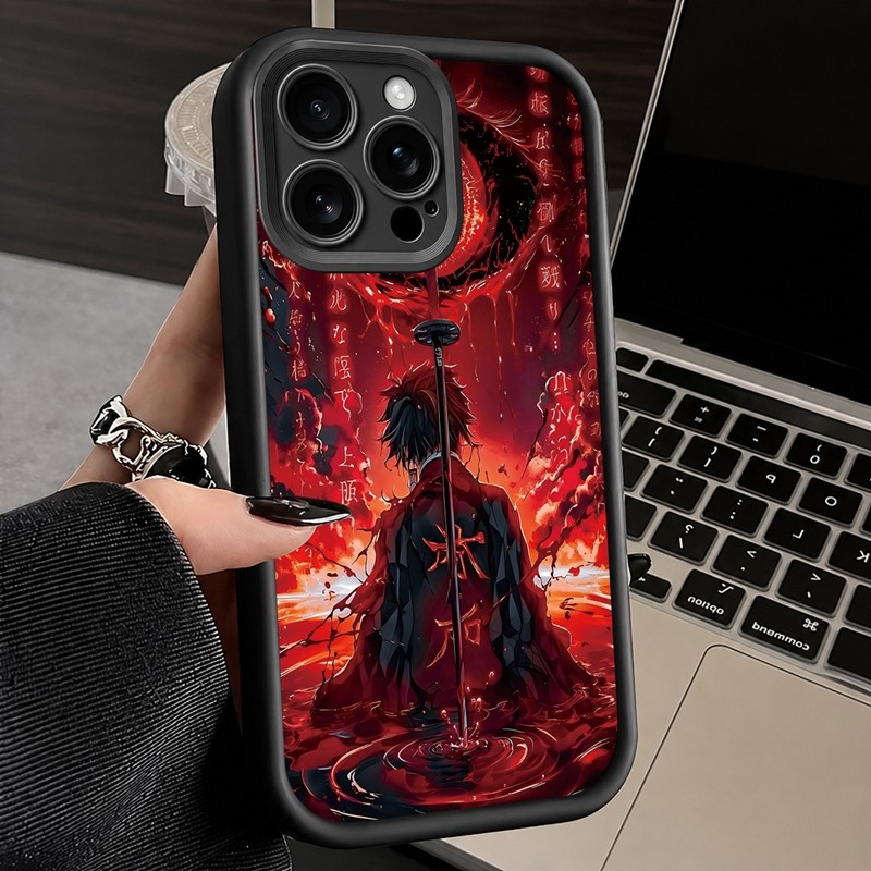 Casing iPhone Tema Gambar Samurai Dengan Mata Merah Dan Pedang Untuk iPhone 16 15 14 13 12 11 Mini P