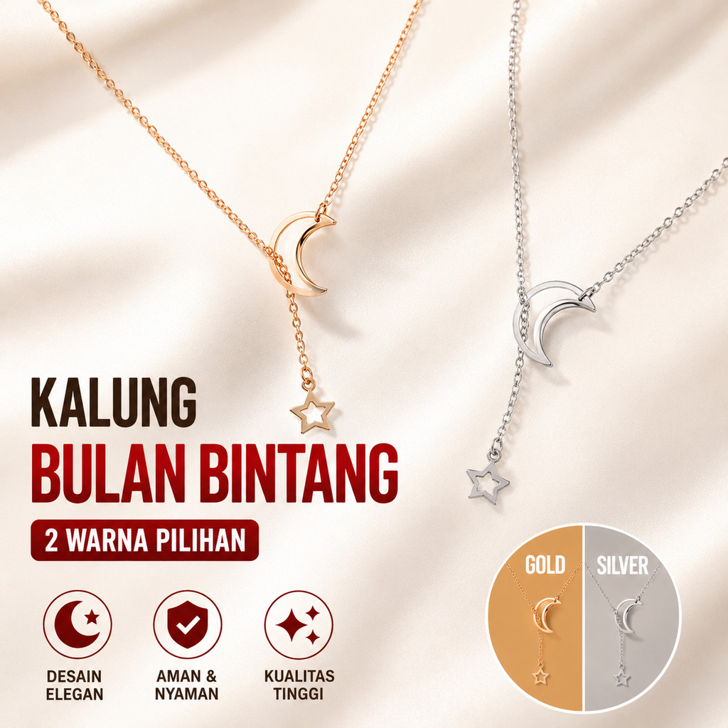 Kalung Leher Pendek Bulan Bintang Gaya Ins Minimalis, Aksesoris Collarbone Wanita Modis