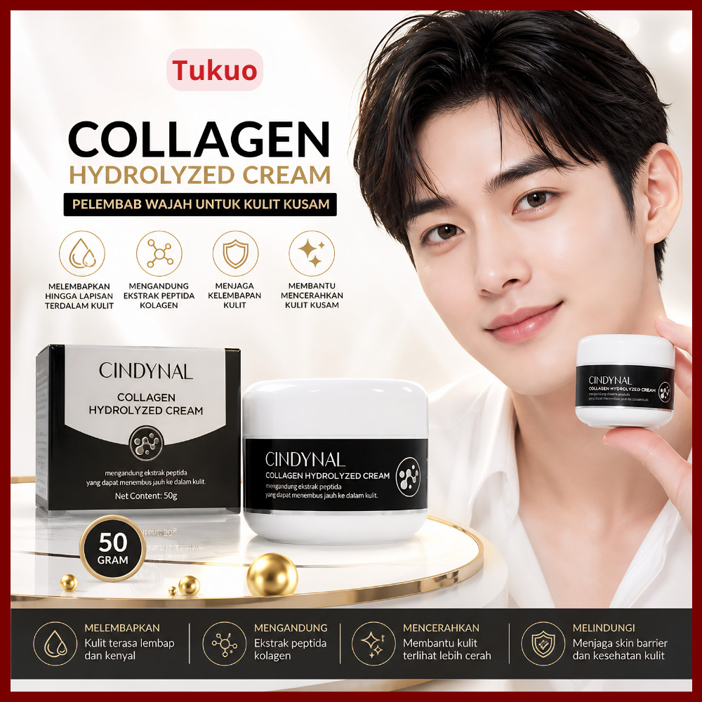 CINDYNAL Collagen Hydrolyzed Cream 50g Krim Wajah Pria Kulit Kusam Melembabkan Halus BPOM
