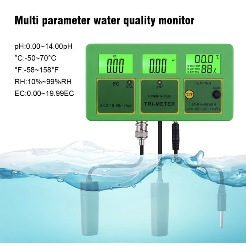 Alat Ukur Kualitas Air 4in1 pH EC RH Temperatur Digital Tester Kolam Renang Air Laut Ikan Hidroponik
