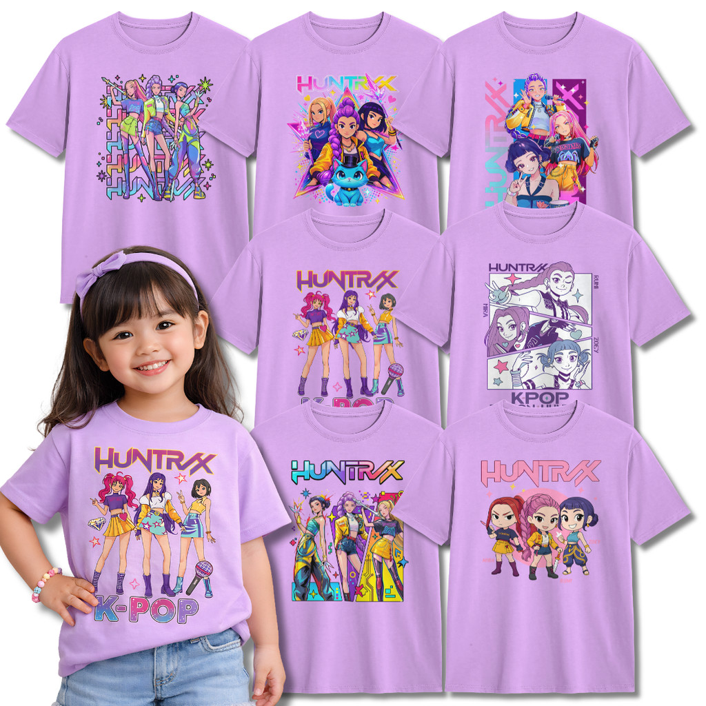 Kaos Anak Huntrix Demon - Hunters KPOP 1–11 Tahun Laki-Laki & Perempuan Warna Ungu Lilac