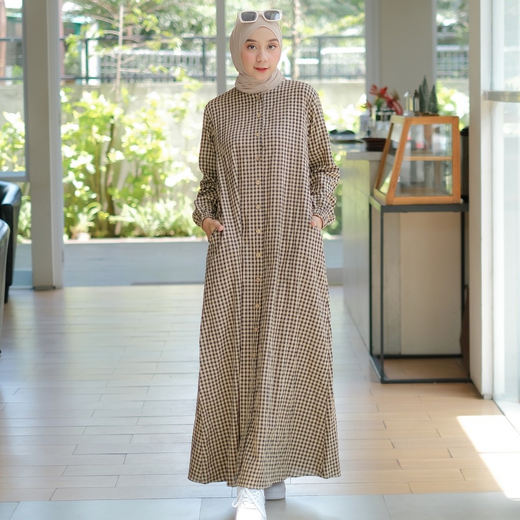 Emma Dress / Gamis Katun / Gamis Katun Motif Kotak kotak / Gamis kancing / Dress katun motif kotak