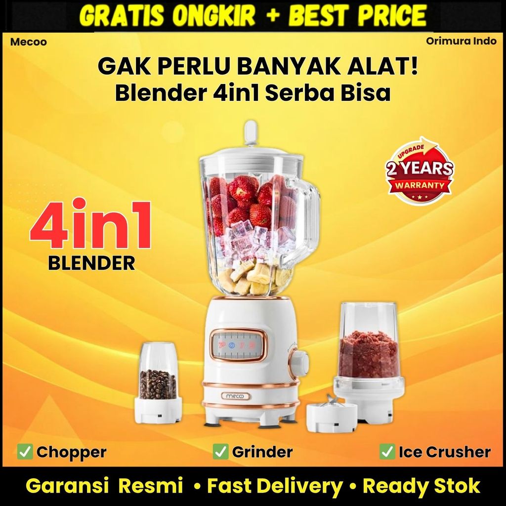Mecoo Blender 4in1 Ice Crusher Juicer Chopper - Blender Daging Baby Food Processor Bumbu - White